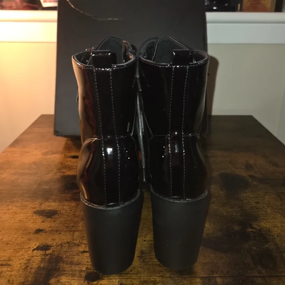 New Black Patent Leather Ankle Booties - Picture 6 of 9
